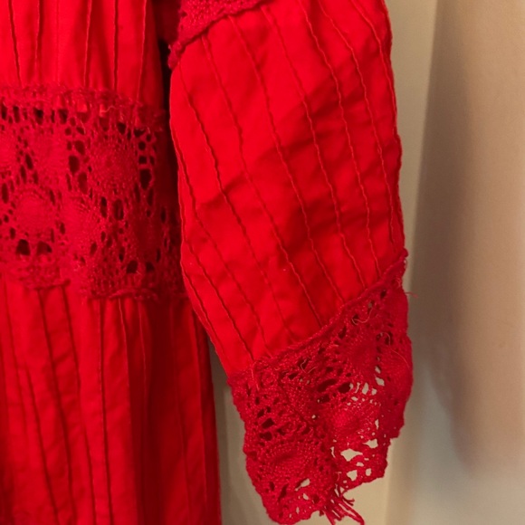 1970s Red Lace Crochet Gown Dress Wedding Boho Chic Medium - Picture 8 of 10